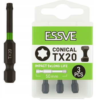 ESSVE Impact Bits für Schlagschrauber TX20 konisch schwarz 50 mm 3 Stück