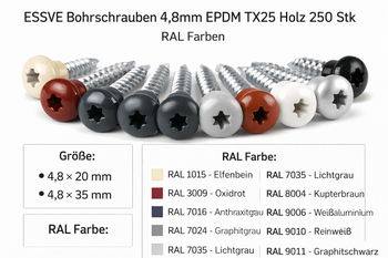 ESSVE Bohrschrauben EPDM TX25 Holz RAL 7024 Graphitgrau 4,8 × 35 mm 250 Stk.