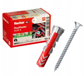 Fischer DUOPOWER  5x25 S Universaldübel Allzweckdübel mit Schraube 50 St.