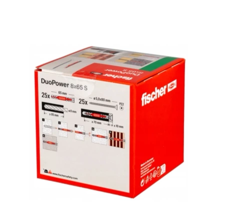 Fischer DUOPOWER 8x65 S Universaldübel Allzweckdübel mit Schraube 25 St.