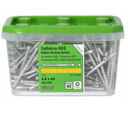 ESSVE HDS Terrassenschrauben A2 Edelstahl verdeckte Montage 4,8 x 60 mm 250 St.