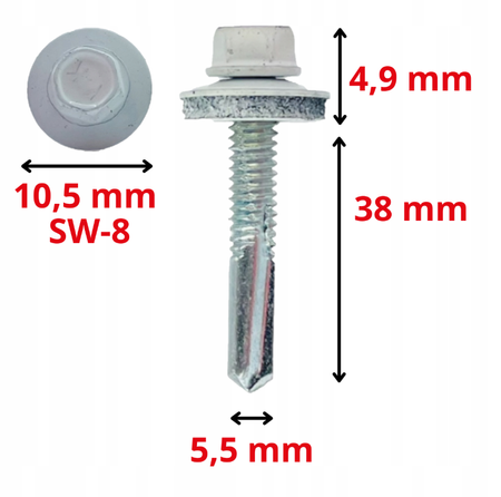 KLIMAS WSS Selbstbohrschrauben für Blech Metall RAL 9003 Signalweiß 5,5 x 38 mm 200 Stk.