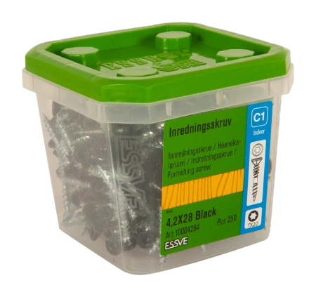 ESSVE Holzschrauben für Möbel Korpus und Innenausbau 4,2 x 28 mm Schwarz 250 St.