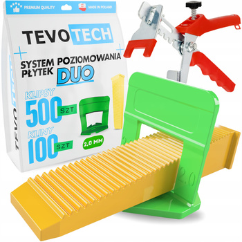 TevoTech DUO Fliesen-Nivelliersystem Set Klips + Keile + Zange 2,0 mm
