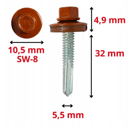 KLIMAS WSS Selbstbohrschrauben für Blech Metall RAL 8004 Kupferbraun 5,5 x 32 mm 250 Stk.