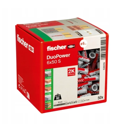 Fischer DUOPOWER  6x50 S Universaldübel Allzweckdübel mit Schraube 50 St.