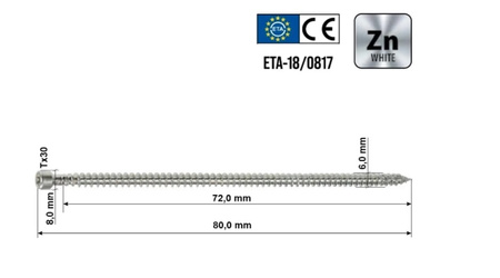 WKFC Vollgewinde-Konstruktionsschrauben mit Zylinderkopf Weiß 6x300