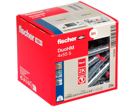 fischer Hohlraumdübel DuoHM 4 x 55 S PZ mit Schrauben 25 Stück