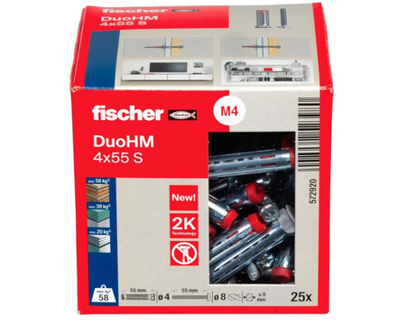fischer Hohlraumdübel DuoHM 4 x 55 S PZ mit Schrauben 25 Stück