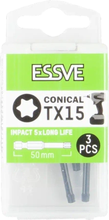 ESSVE Impact Bits für Schlagschrauber TX15 konisch schwarz 50 mm 3 Stück