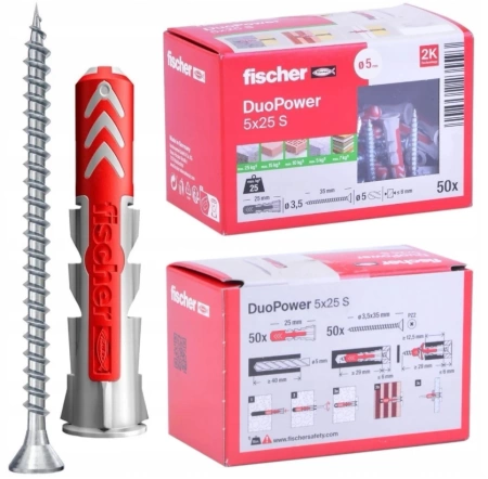 Fischer DUOPOWER  5x25 S Universaldübel Allzweckdübel mit Schraube 50 St.