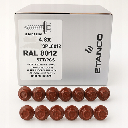 ETANCO Selbstbohrschrauben Trapezblechschrauben RAL 8012 4,8 x 50 mm 100 Stk.