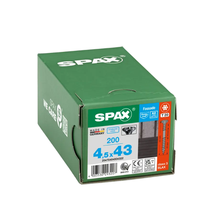 Spax Fassadenschraube Edelstahl A2 4,5 x 43 mm 200 Stk. Schwarz