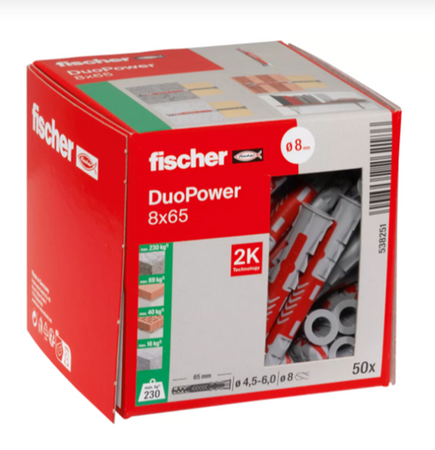 Fischer DUOPOWER Universaldübel leistungsstarker 2-Komponenten-Dübel 8 x 65 mm