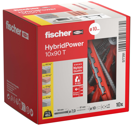 Fischer HybridPower 10x90 T (10)  flache Senkschrauben verlängerte Dübel 10 Stk.