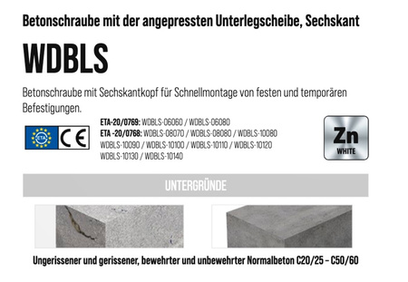 Betonschrauben mit Tellerkopf, Sechskant 10x140
