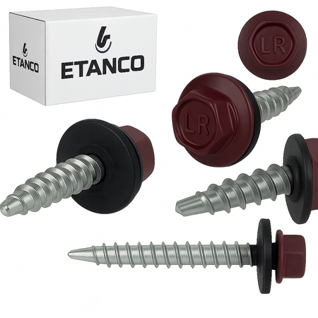 ETANCO Selbstbohrschrauben Trapezblechschrauben RAL 3005 4,8 x 50 mm 100 Stk.