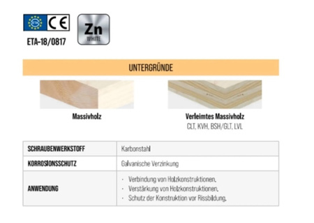 WKFC Vollgewinde-Konstruktionsschrauben mit Zylinderkopf Weiß 8x220