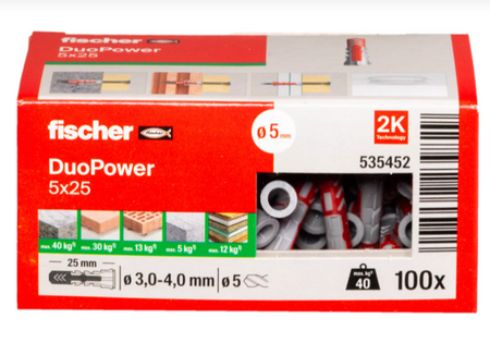 Fischer DUOPOWER Universaldübel leistungsstarker 2-Komponenten-Dübel 5 x 25 mm
