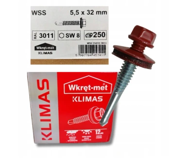 KLIMAS WSS Selbstbohrschrauben für Blech Metall RAL 3011 Braunrot 5,5 x 32 mm 250 Stk.