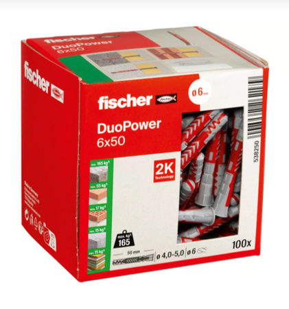 Fischer DUOPOWER Universaldübel leistungsstarker 2-Komponenten-Dübel 6 x 50 mm