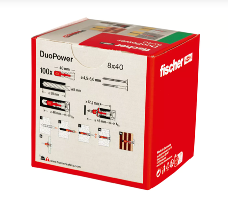 Fischer DUOPOWER Universaldübel leistungsstarker 2-Komponenten-Dübel 8x40 mm