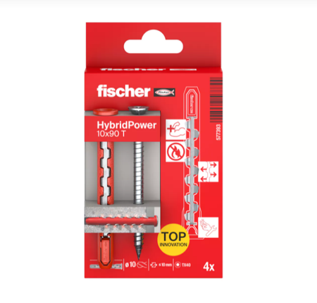 Fischer HybridPower 10x90 T K flache Senkschrauben verlängerte Dübel  4 Stk.