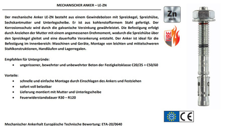 Klimas LE-ZN Mechanischer Anker Stahlanker verzinkt 8 x 115 mm 50 Stück