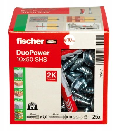 Fischer DUOPOWER 10x50 SHS Universaldübel Allzweckdübel mit Schraube 25 St.