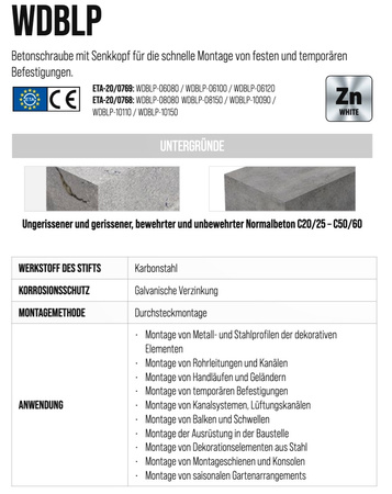 Betonschrauben mit Flachkopf, TX-Antrieb 8x150