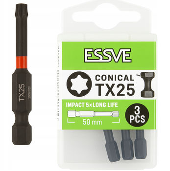 ESSVE Impact Bits für Schlagschrauber TX25 konisch schwarz 50 mm 3 Stück