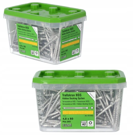 ESSVE HDS Terrassenschrauben A2 Edelstahl verdeckte Montage 4,8 x 60 mm 250 St.