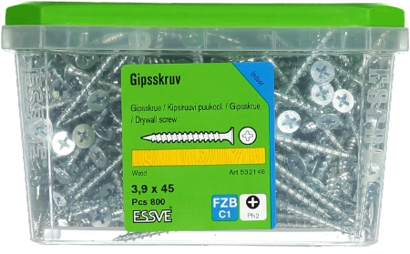 ESSVE Gipskartonschrauben für Holz Grobgewinde im ESSBOX PH2 verzinkt EZP 3,9 x 45 mm 800 St.