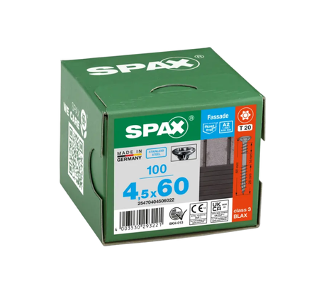 Spax Fassadenschraube Edelstahl A2 4,5 x 60 mm 100 Stk. Schwarz