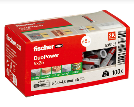 Fischer DUOPOWER Universaldübel leistungsstarker 2-Komponenten-Dübel 5 x 25 mm