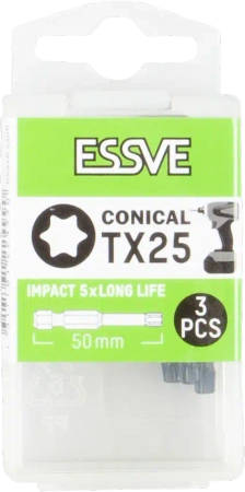 ESSVE Impact Bits für Schlagschrauber TX25 konisch schwarz 50 mm 3 Stück
