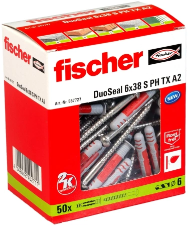 fischer DuoSeal 6 x 38 S PH A2 Dübel mit Edelstahlschraube 50 Stk.