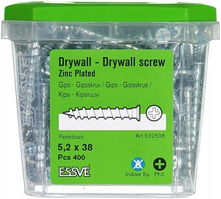 ESSVE Gipskartonschrauben Platte-zu-Platte 5,2 x 38 mm verzinkt 400 Stk.