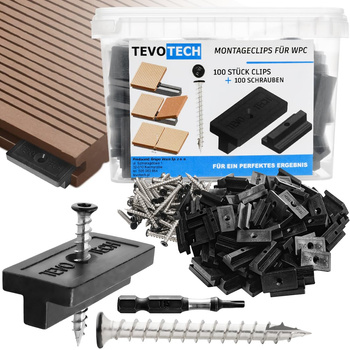 Tevo Tech Montageclips 6 mm für WPC-Terrassendielen 100 Clips + 100 Schrauben