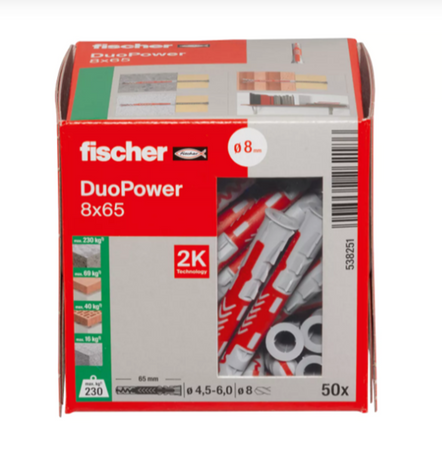 Fischer DUOPOWER Universaldübel leistungsstarker 2-Komponenten-Dübel 8 x 65 mm