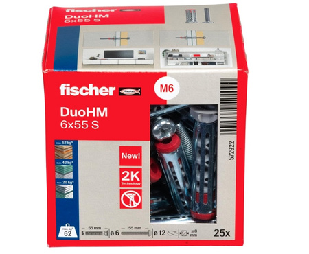 fischer Hohlraumdübel DuoHM 6 x 55 S PZ mit Schrauben 25 Stück
