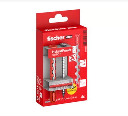 Fischer HybridPower 10x90 T K flache Senkschrauben verlängerte Dübel  4 Stk.