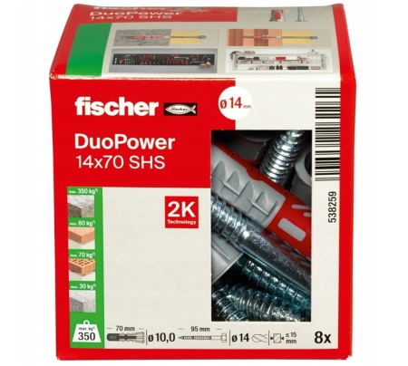 Fischer DUOPOWER 14x70 SHS Universaldübel Allzweckdübel mit Schraube 8 St.