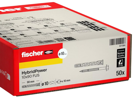 Fischer HybridPower 10x90 FUS Sechstkantschraube Dübel 50 Stk.
