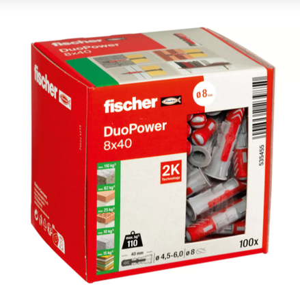 Fischer DUOPOWER Universaldübel leistungsstarker 2-Komponenten-Dübel 8x40 mm