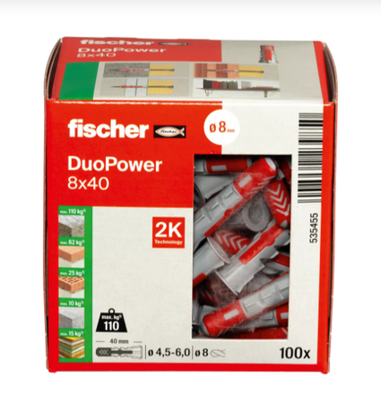 Fischer DUOPOWER Universaldübel leistungsstarker 2-Komponenten-Dübel 8x40 mm